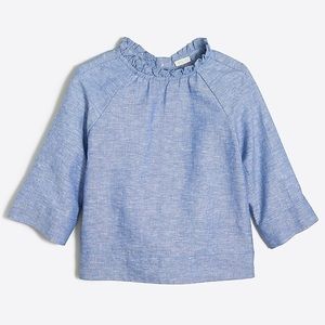 Crew Cuts girls chambray linen ruffle neck blouse